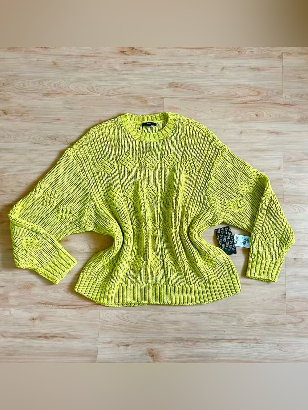 Vans Neon Yellow Cable Knit Crewneck Sweater Women L
